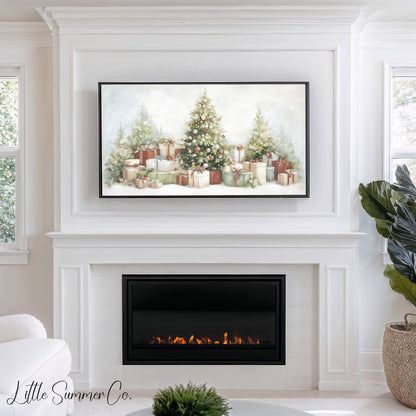 Christmas Trees and Presents Frame TV Art displayed on a TV