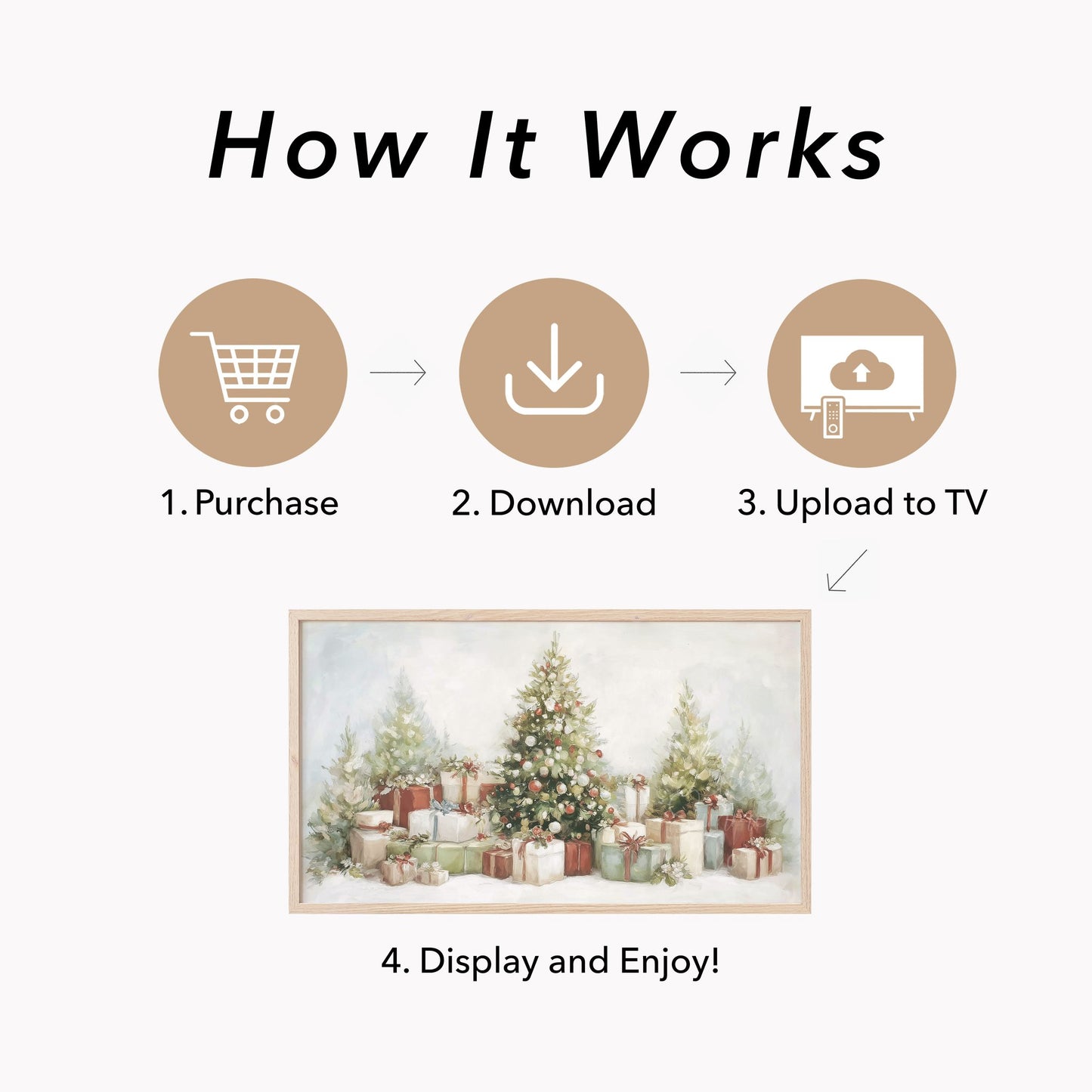 Christmas Trees and Presents Frame TV Art displayed on a TV