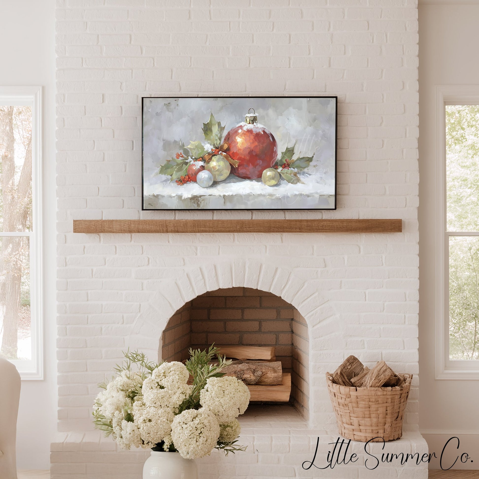 Christmas Ornament Cluster Frame TV Art displayed on a TV