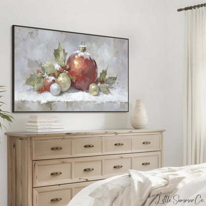 Christmas Ornament Cluster Frame TV Art displayed on a TV