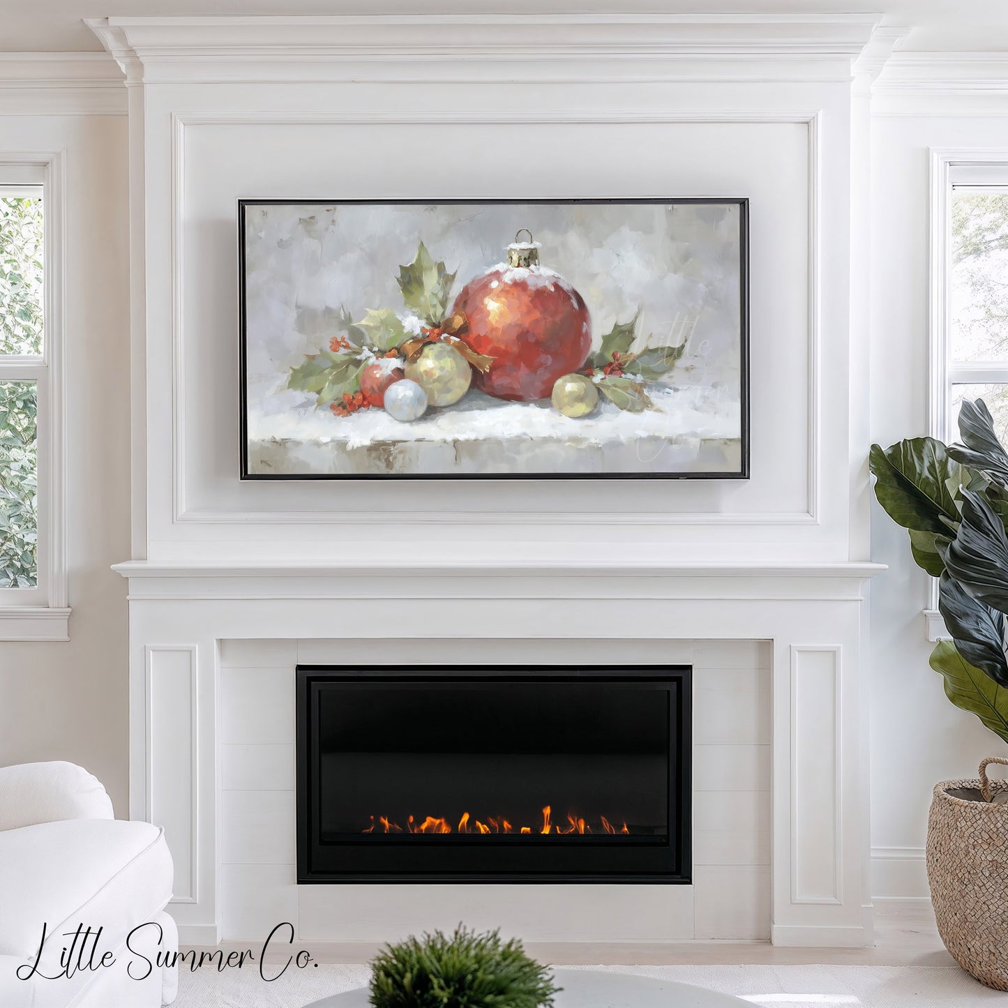 Christmas Ornament Cluster Frame TV Art displayed on a TV