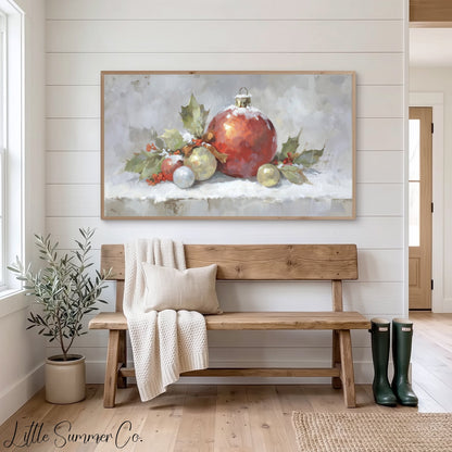 Christmas Ornament Cluster Frame TV Art displayed on a TV