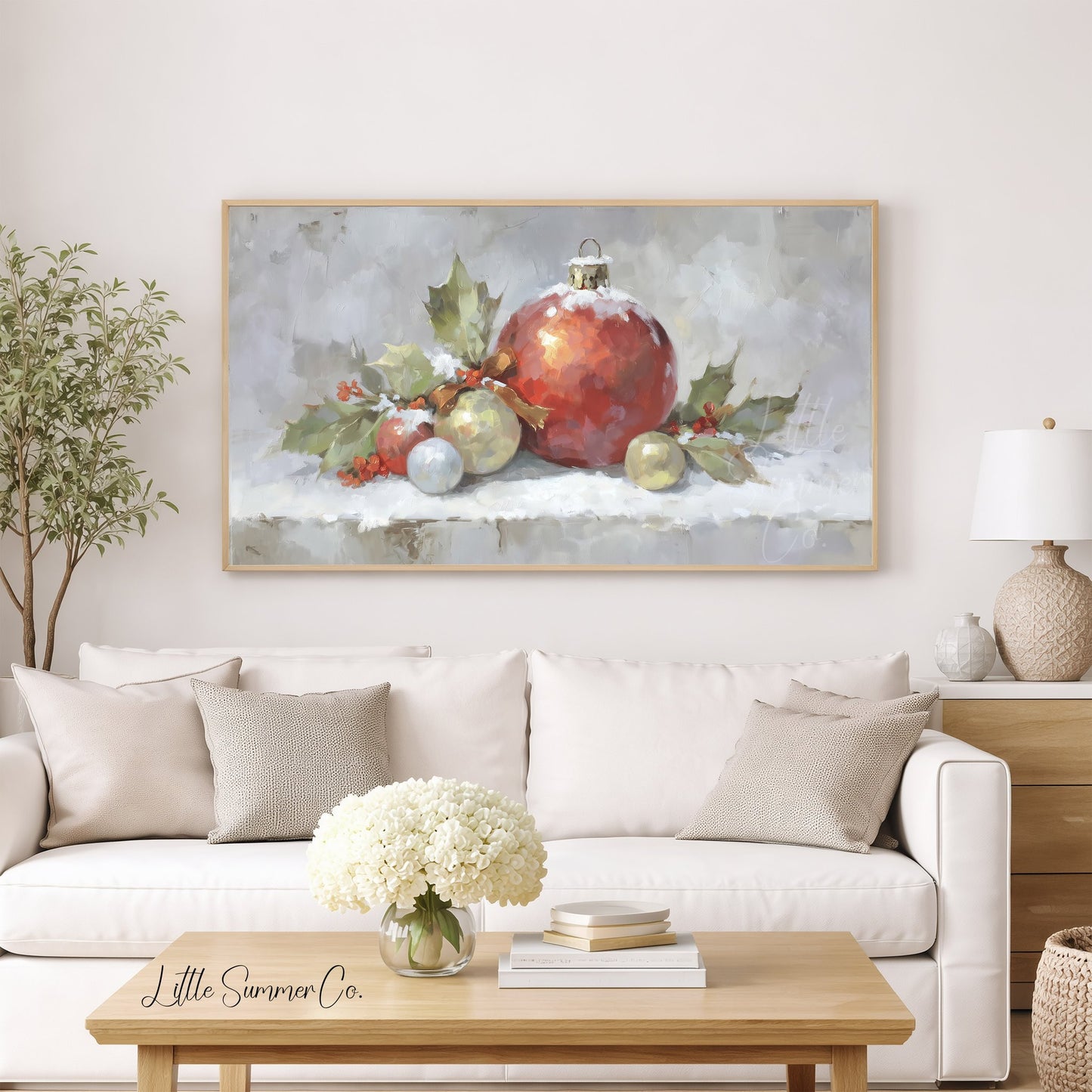 Christmas Ornament Cluster Frame TV Art displayed on a TV
