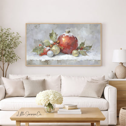 Christmas Ornament Cluster Frame TV Art displayed on a TV
