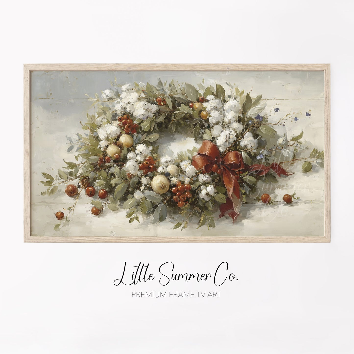 Christmas Wreath with Berries Frame TV Art displayed on a TV