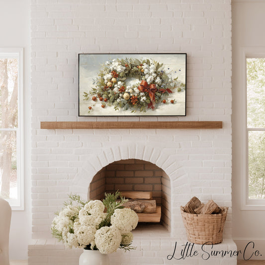 Christmas Wreath with Berries Frame TV Art displayed on a TV