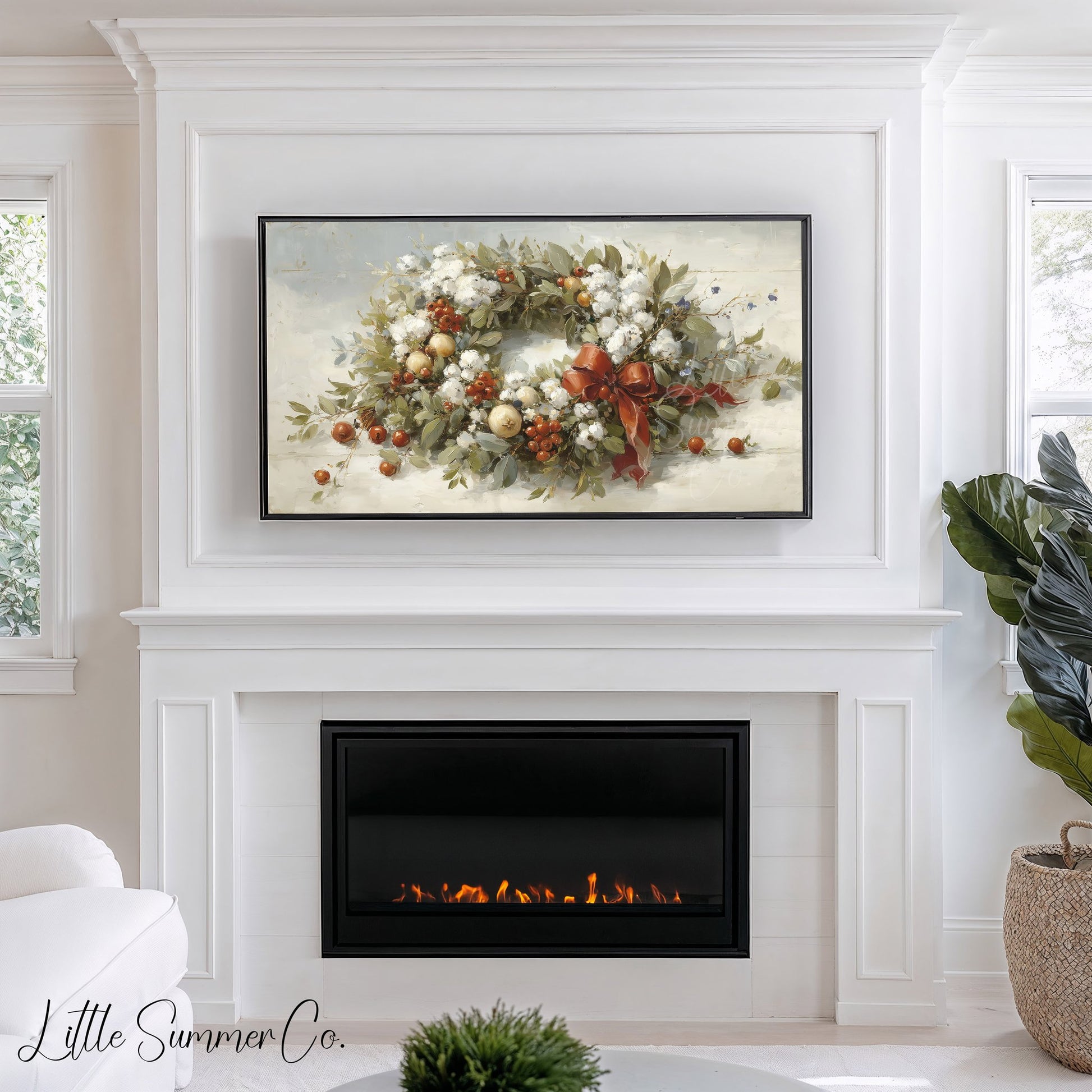 Christmas Wreath with Berries Frame TV Art displayed on a TV