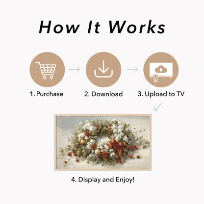 Christmas Wreath with Berries Frame TV Art displayed on a TV