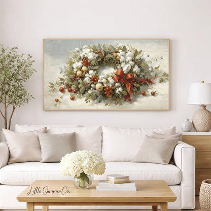 Christmas Wreath with Berries Frame TV Art displayed on a TV