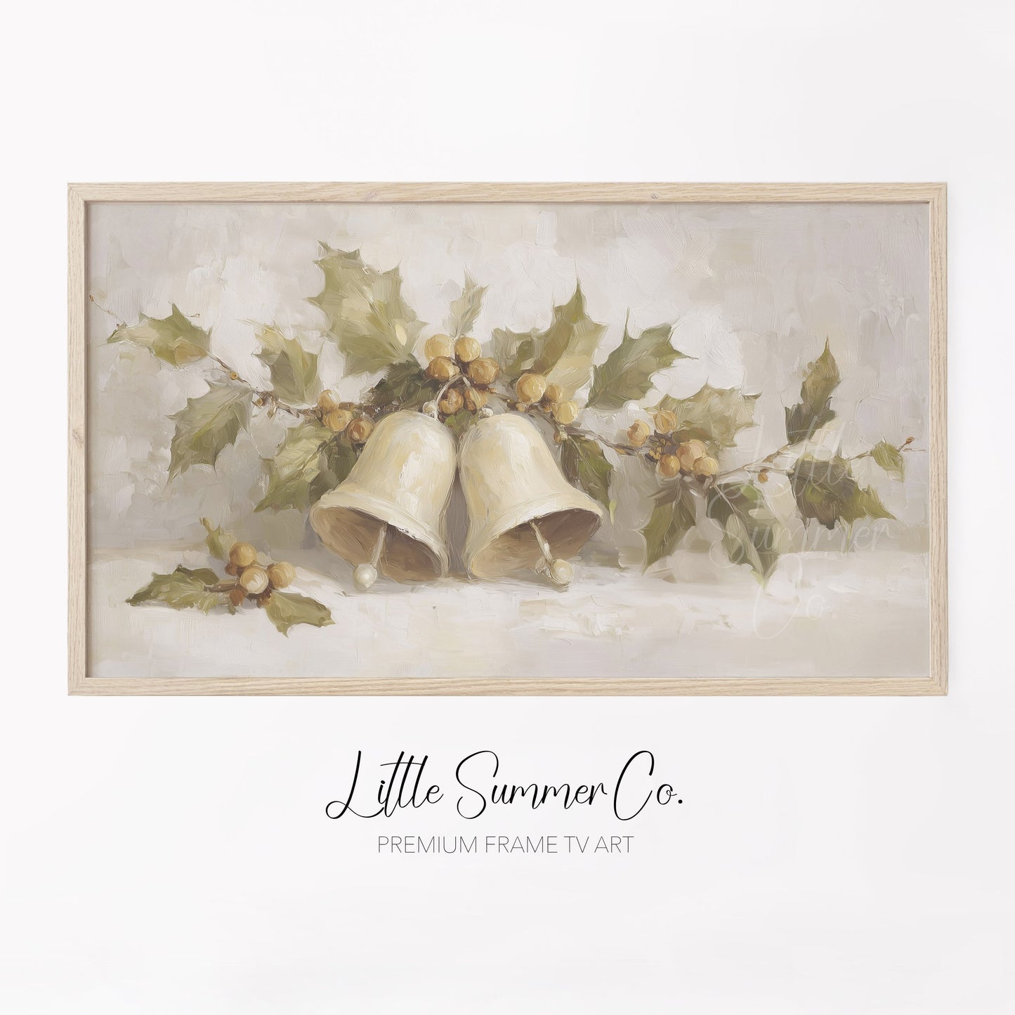 Christmas Bells and Holly Frame TV Art displayed on a TV