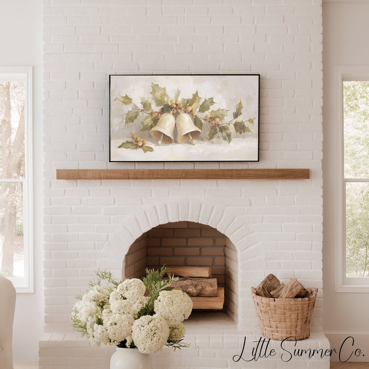 Christmas Bells and Holly Frame TV Art displayed on a TV