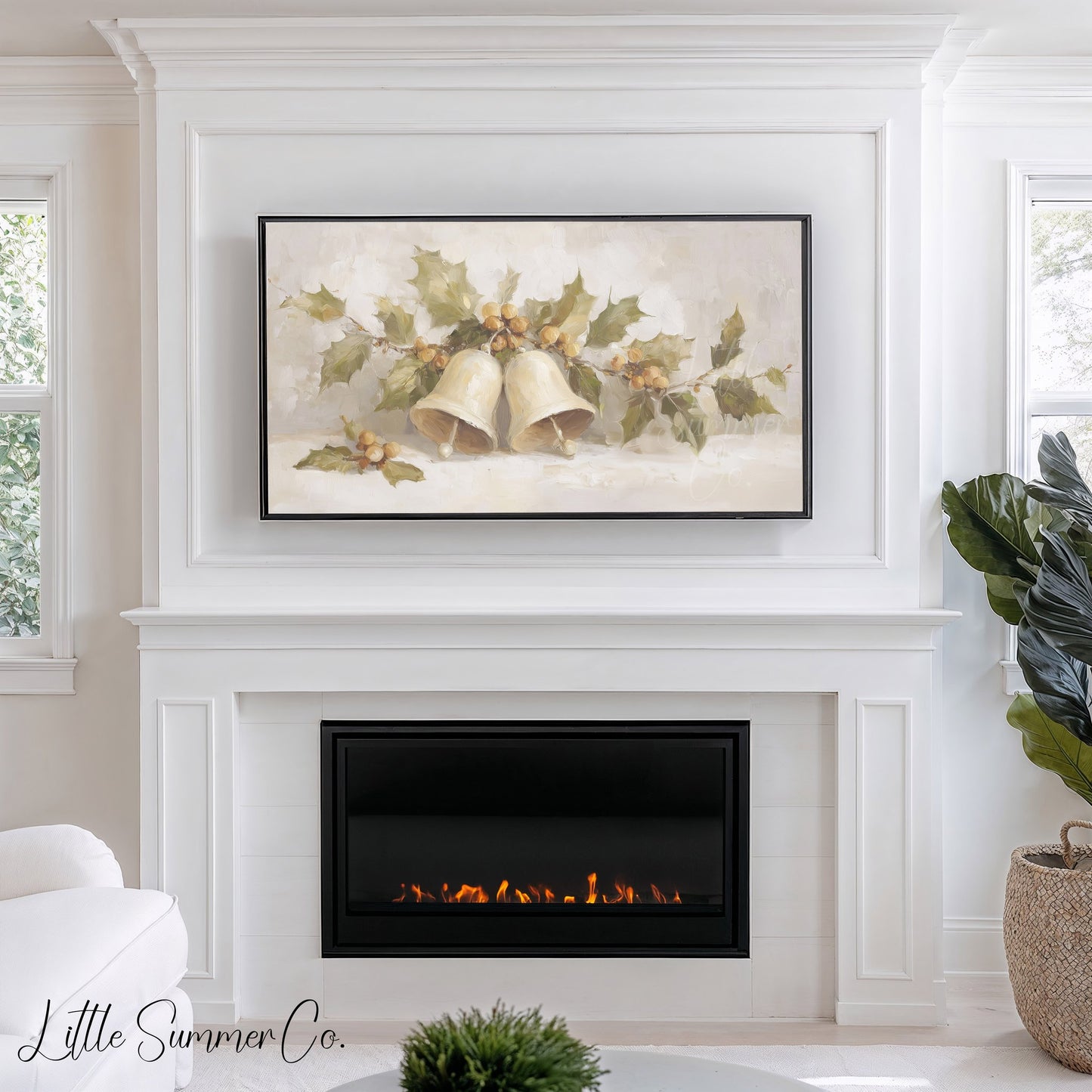 Christmas Bells and Holly Frame TV Art displayed on a TV