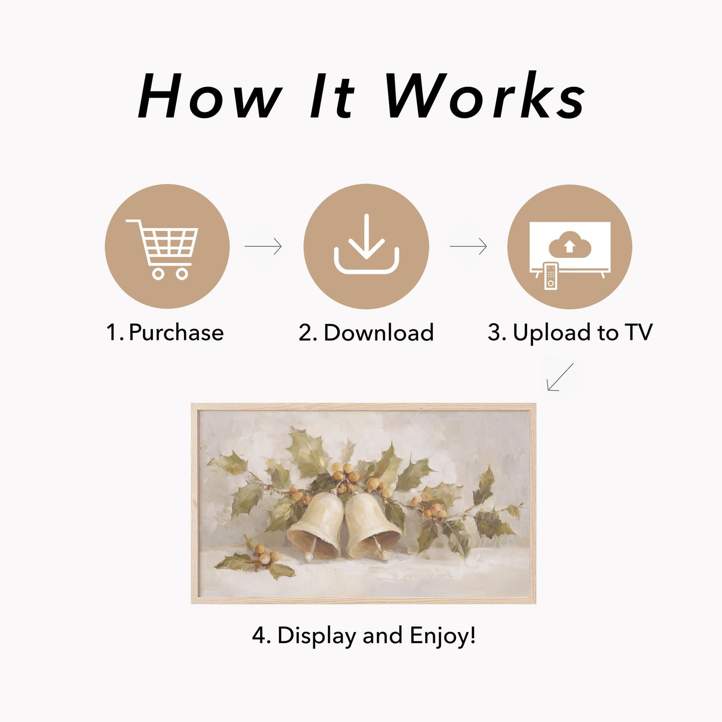 Christmas Bells and Holly Frame TV Art displayed on a TV