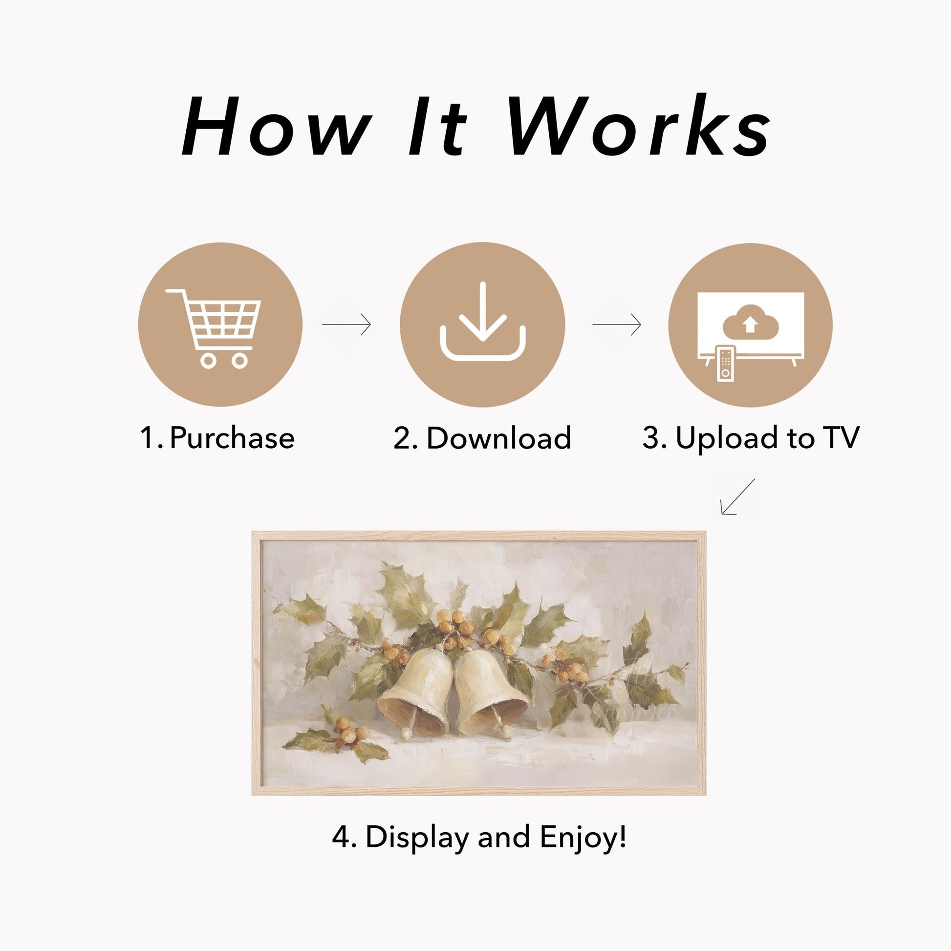 Christmas Bells and Holly Frame TV Art displayed on a TV