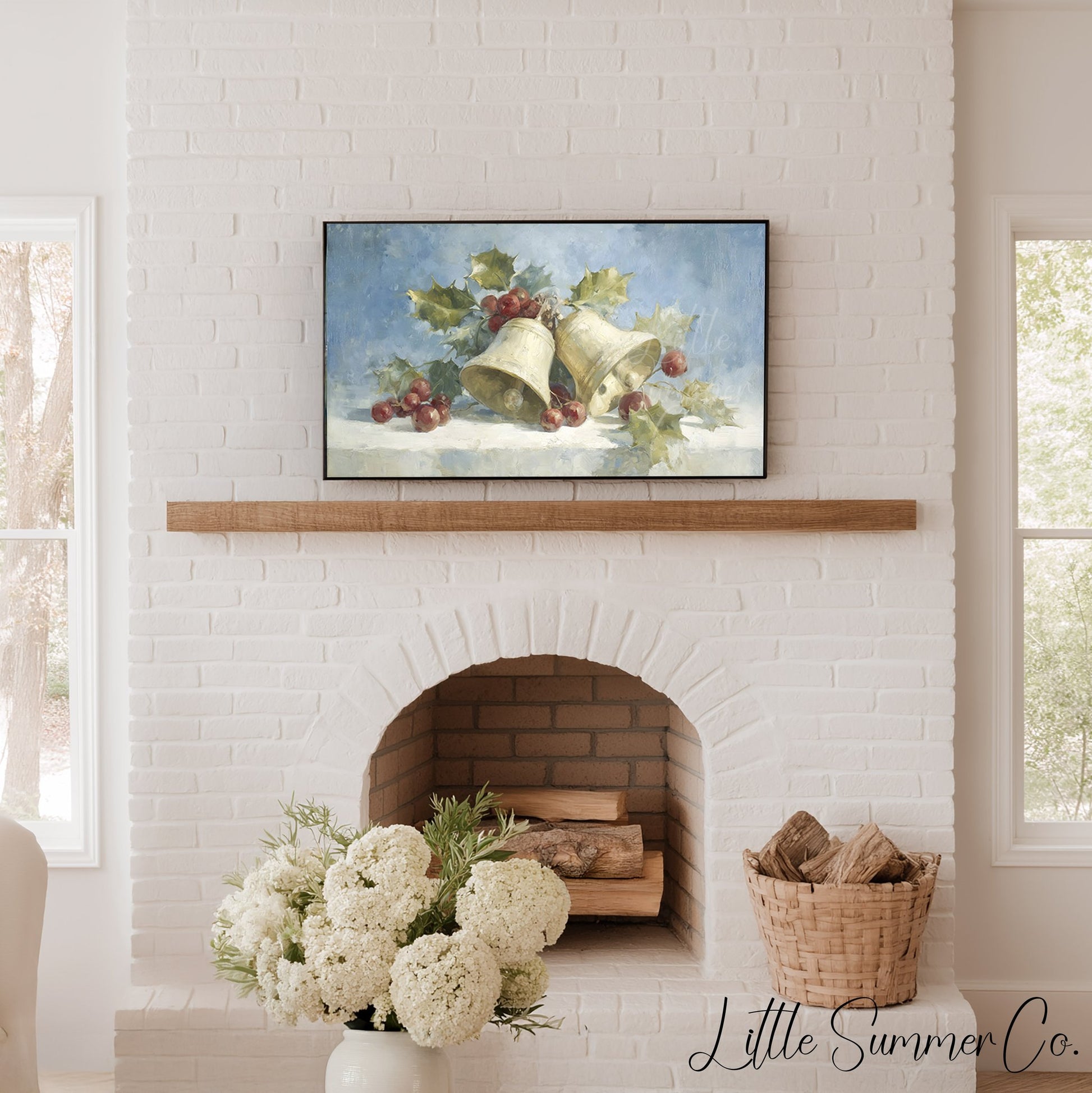 Bells and Berries Frame TV Art displayed on a TV