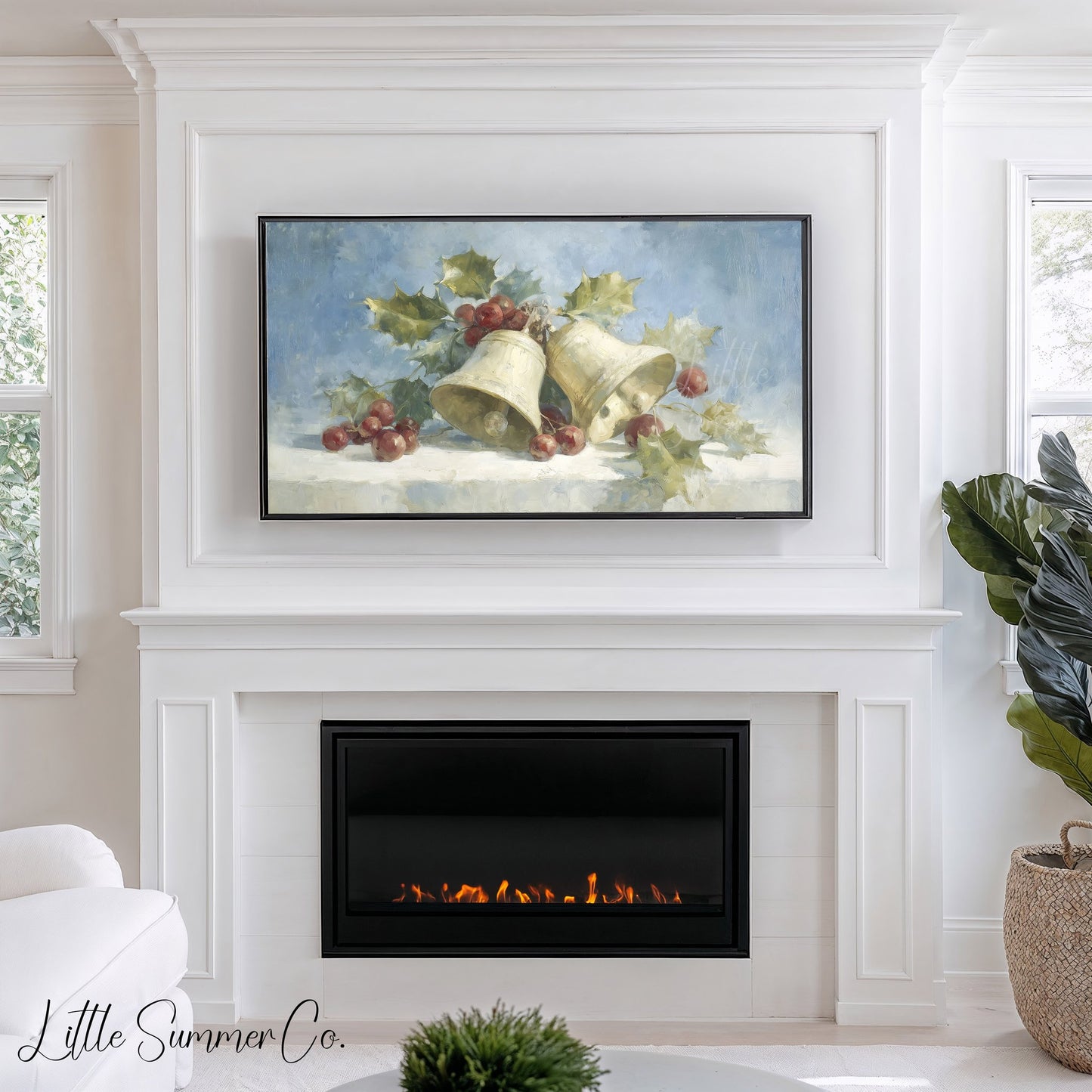 Bells and Berries Frame TV Art displayed on a TV