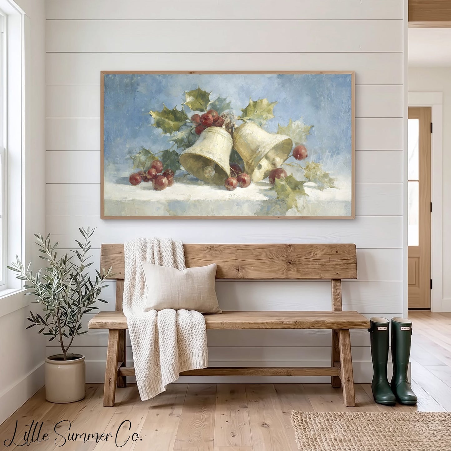 Bells and Berries Frame TV Art displayed on a TV