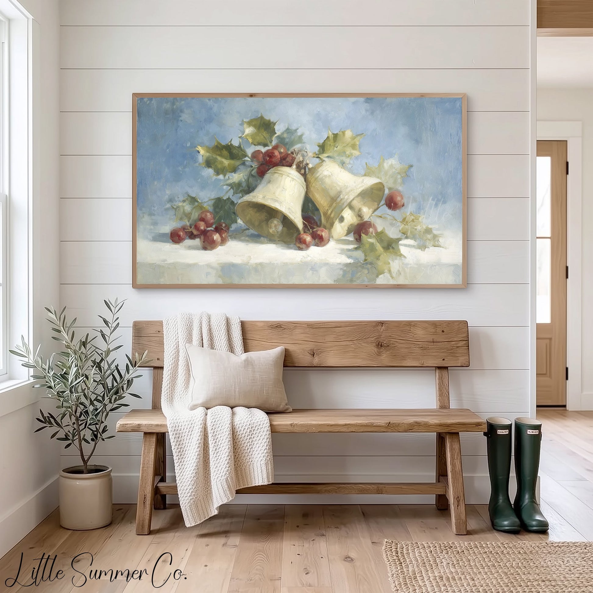 Bells and Berries Frame TV Art displayed on a TV