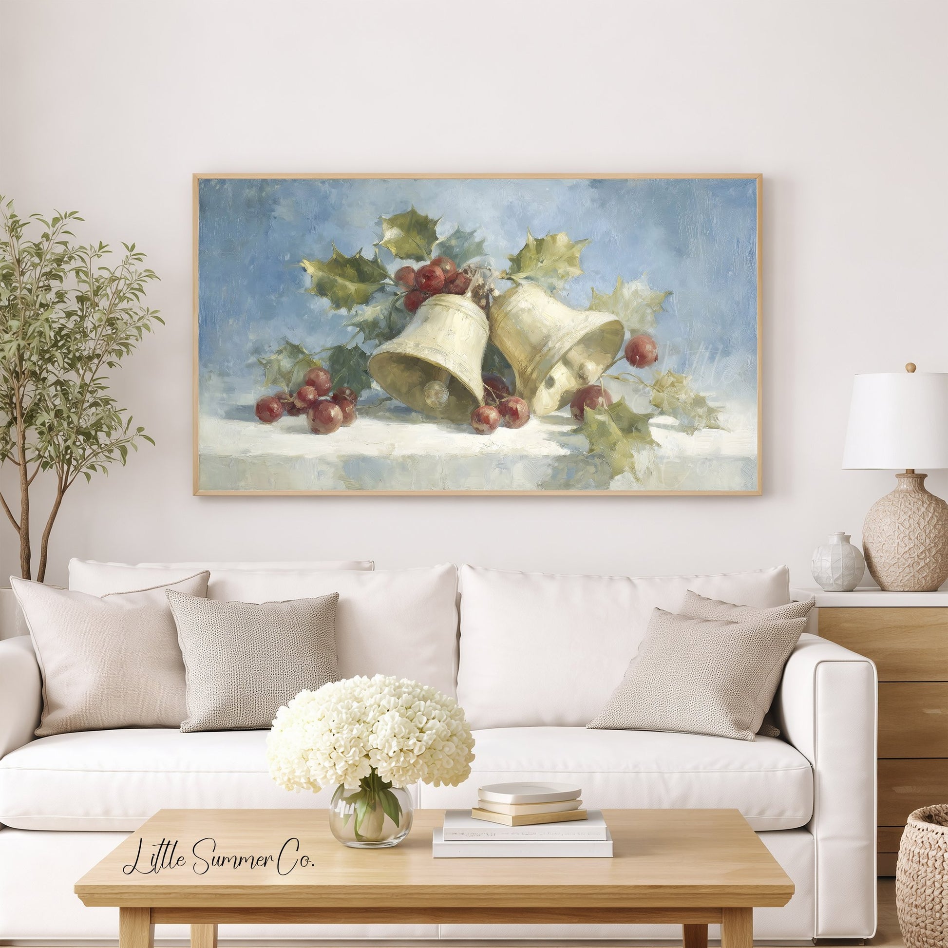 Bells and Berries Frame TV Art displayed on a TV