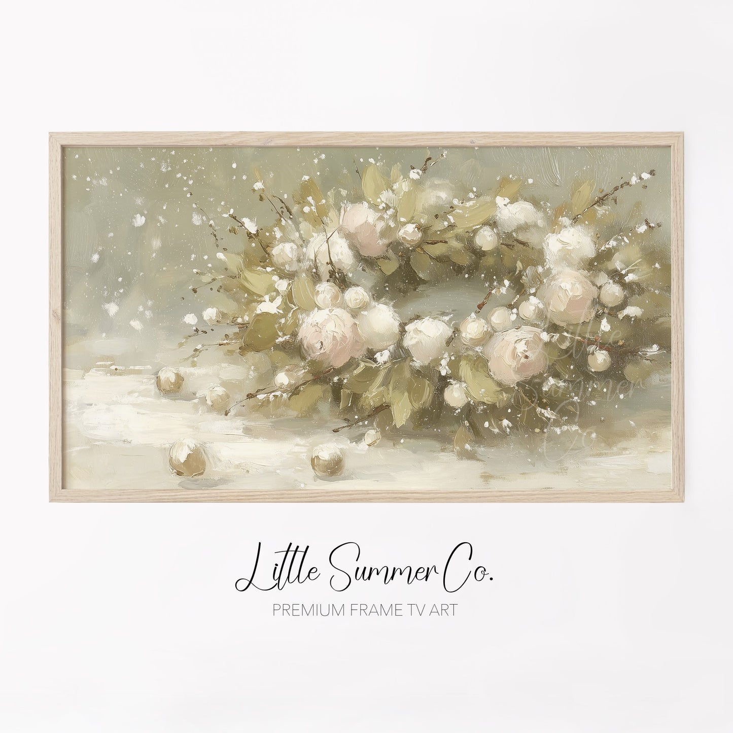 Snowy Rose Arrangement Frame TV Art displayed on a TV