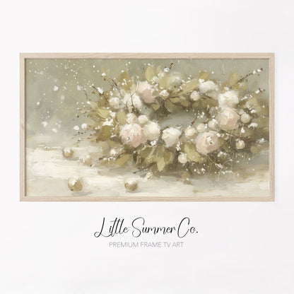 Snowy Rose Arrangement Frame TV Art displayed on a TV