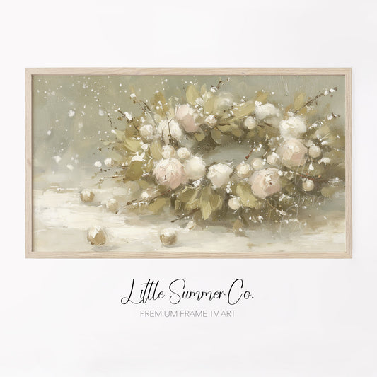 Snowy Rose Arrangement Frame TV Art displayed on a TV