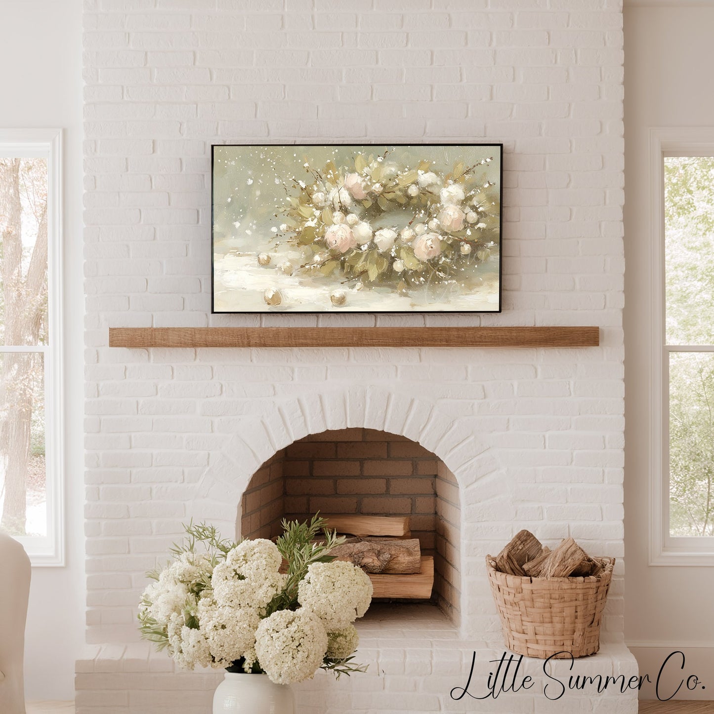 Snowy Rose Arrangement Frame TV Art displayed on a TV
