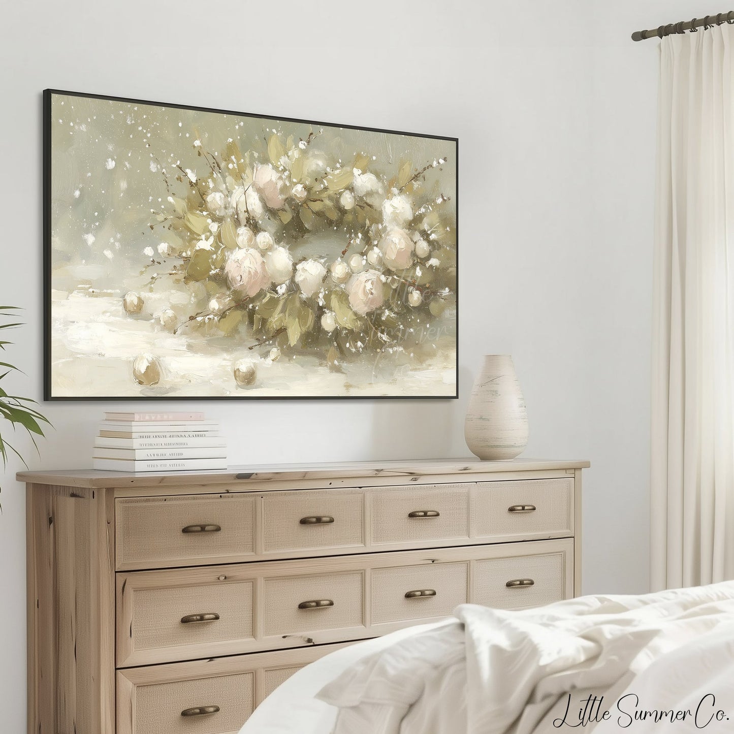 Snowy Rose Arrangement Frame TV Art displayed on a TV
