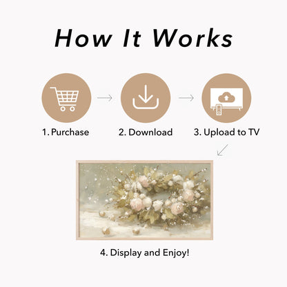 Snowy Rose Arrangement Frame TV Art displayed on a TV