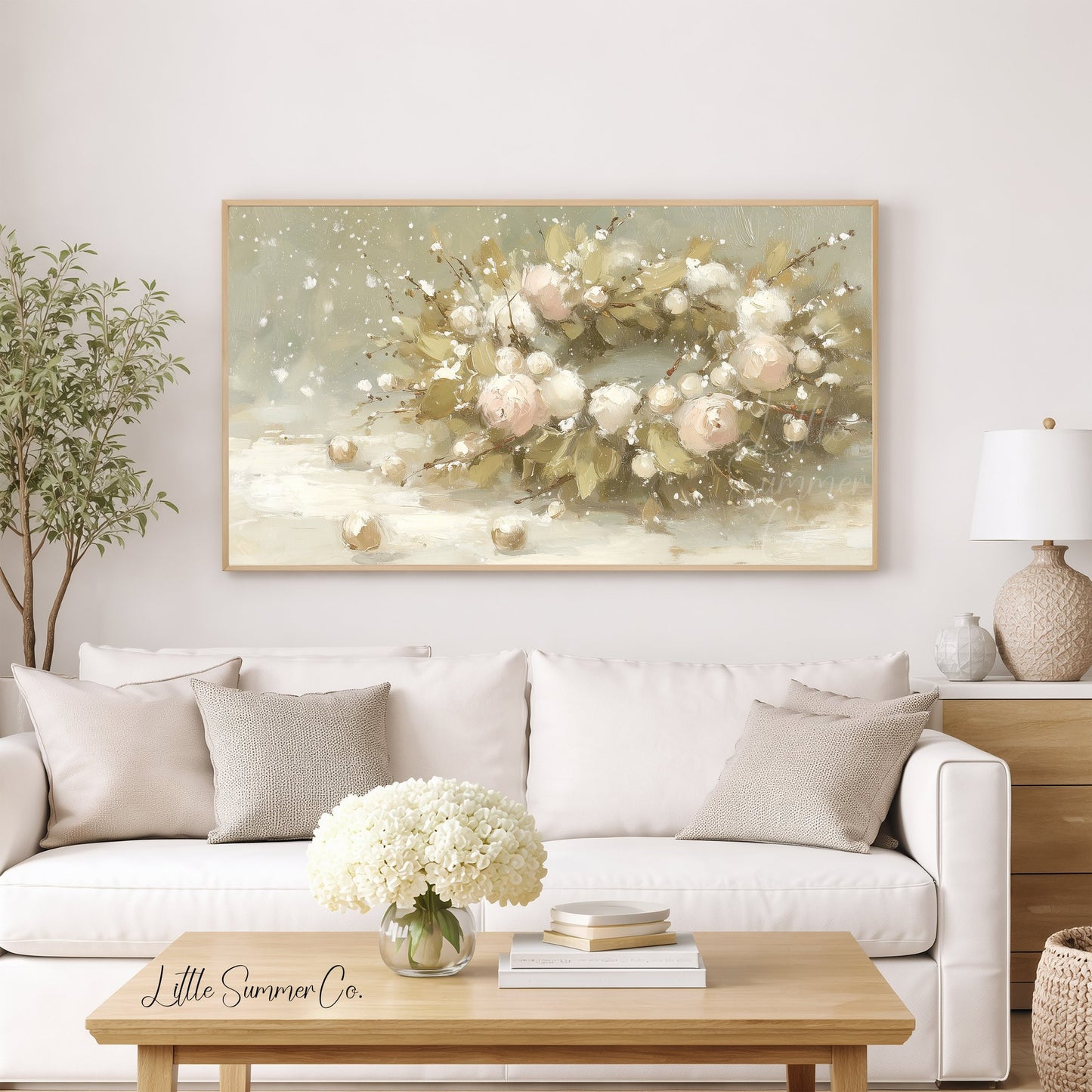 Snowy Rose Arrangement Frame TV Art displayed on a TV