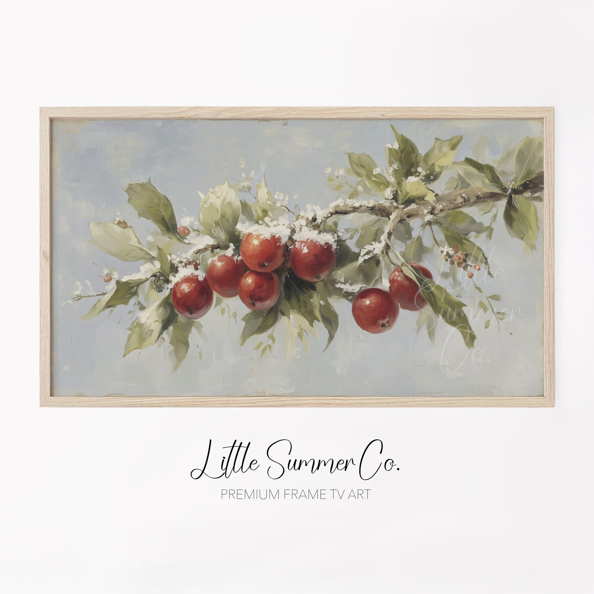 Snowy Apple Branch Frame TV Art displayed on a TV