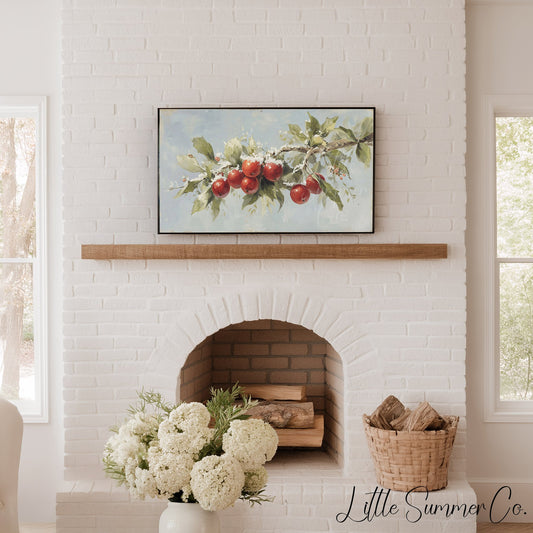 Snowy Apple Branch Frame TV Art displayed on a TV