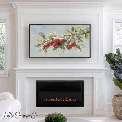 Snowy Apple Branch Frame TV Art displayed on a TV