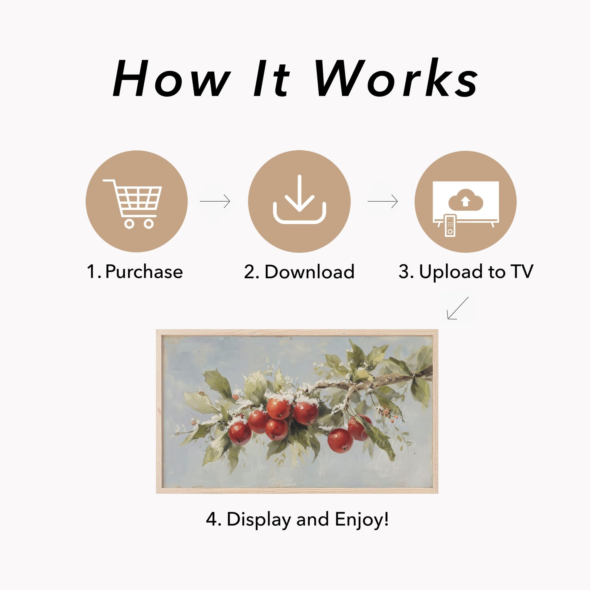 Snowy Apple Branch Frame TV Art displayed on a TV