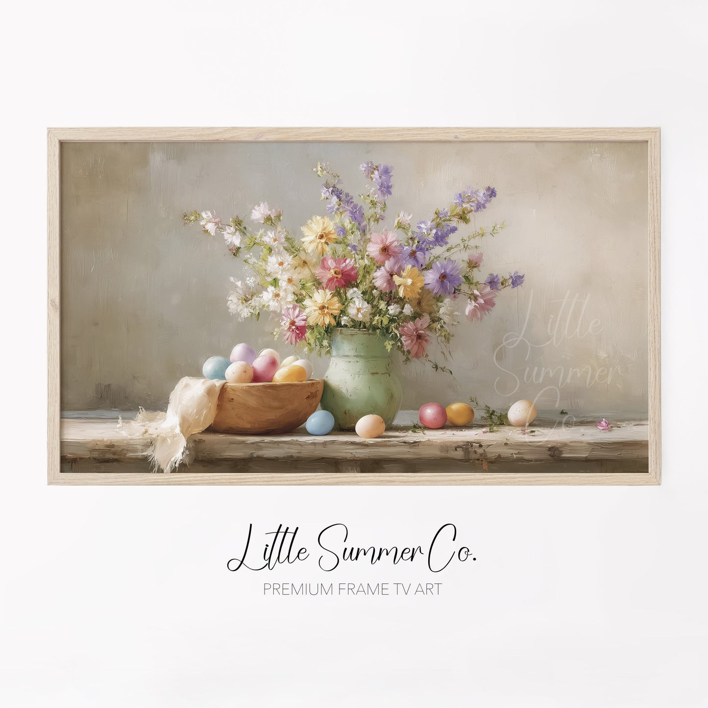 Pastel Eggs And Wildflowers Frame TV Art displayed on a TV