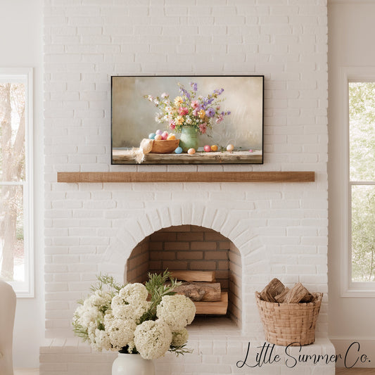 Pastel Eggs And Wildflowers Frame TV Art displayed on a TV