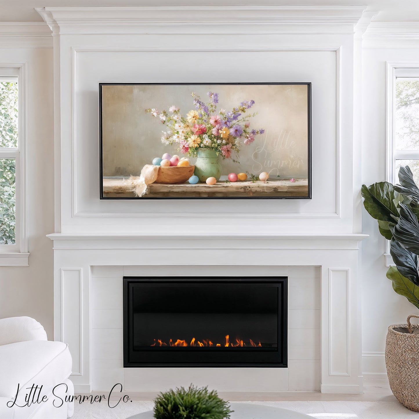 Pastel Eggs And Wildflowers Frame TV Art displayed on a TV