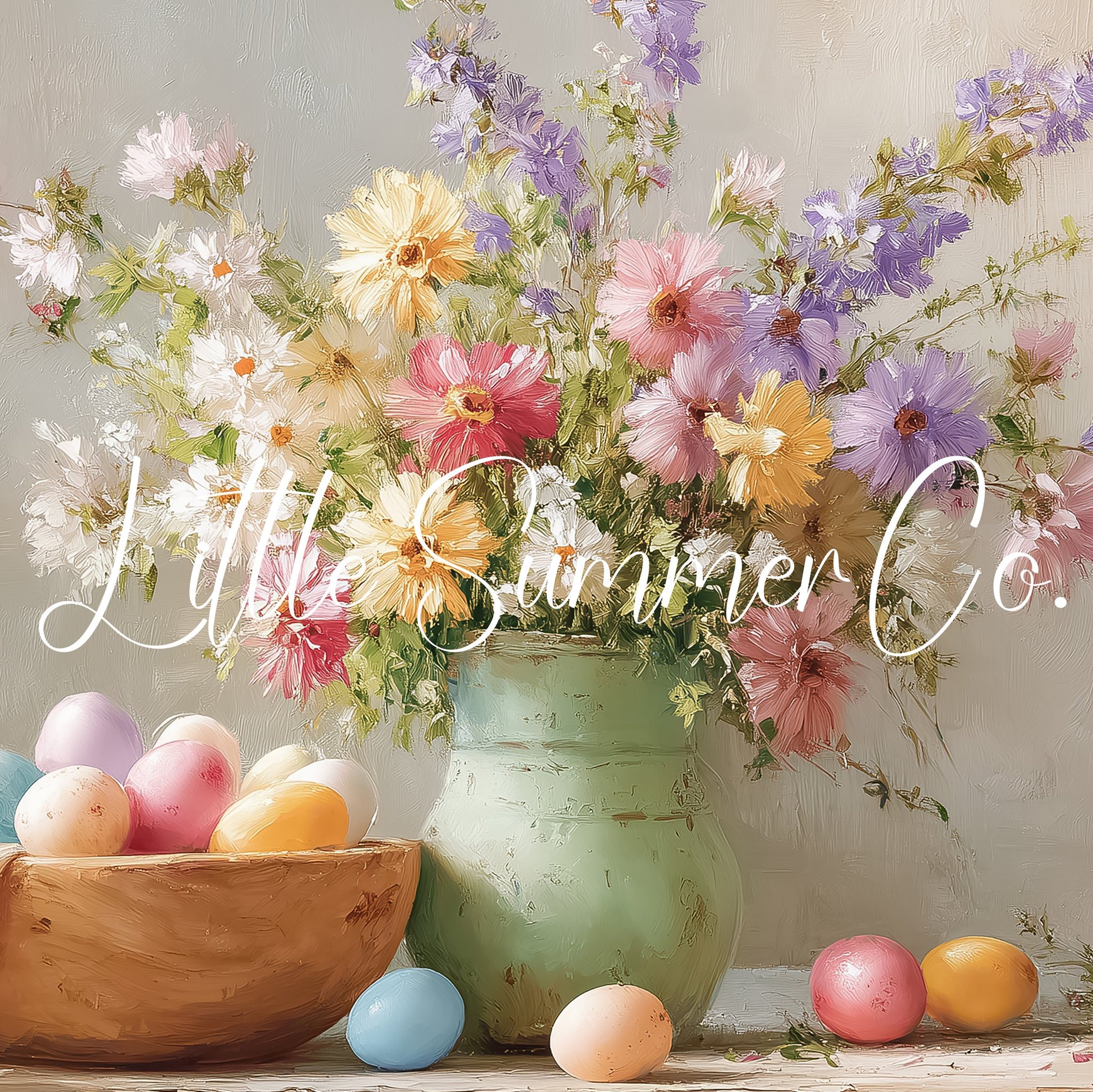 Pastel Eggs And Wildflowers Frame TV Art displayed on a TV