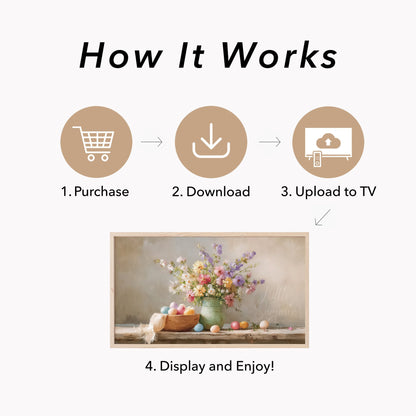 Pastel Eggs And Wildflowers Frame TV Art displayed on a TV