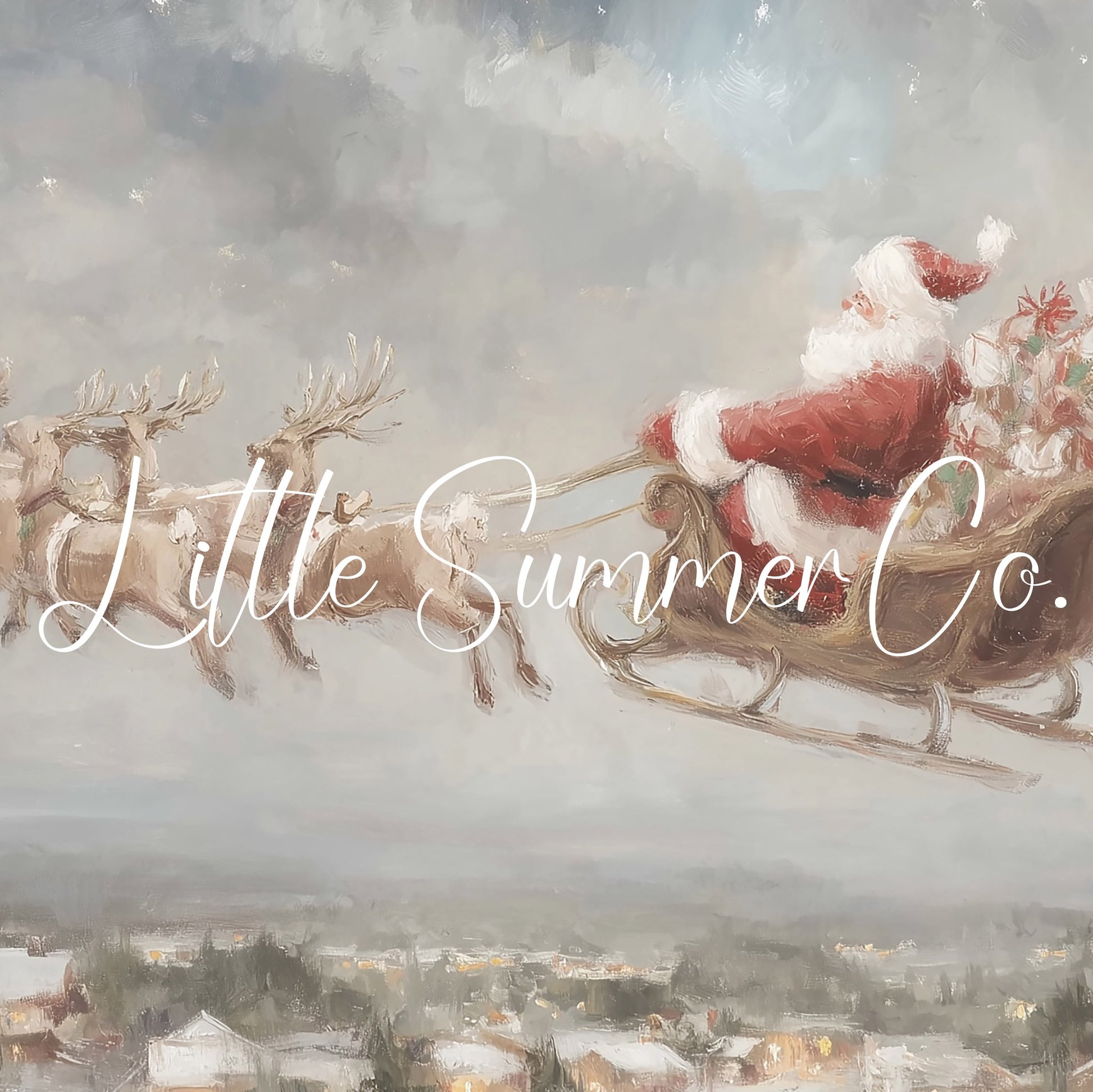 Santa Sleigh Over Village Frame TV Art displayed on a TV