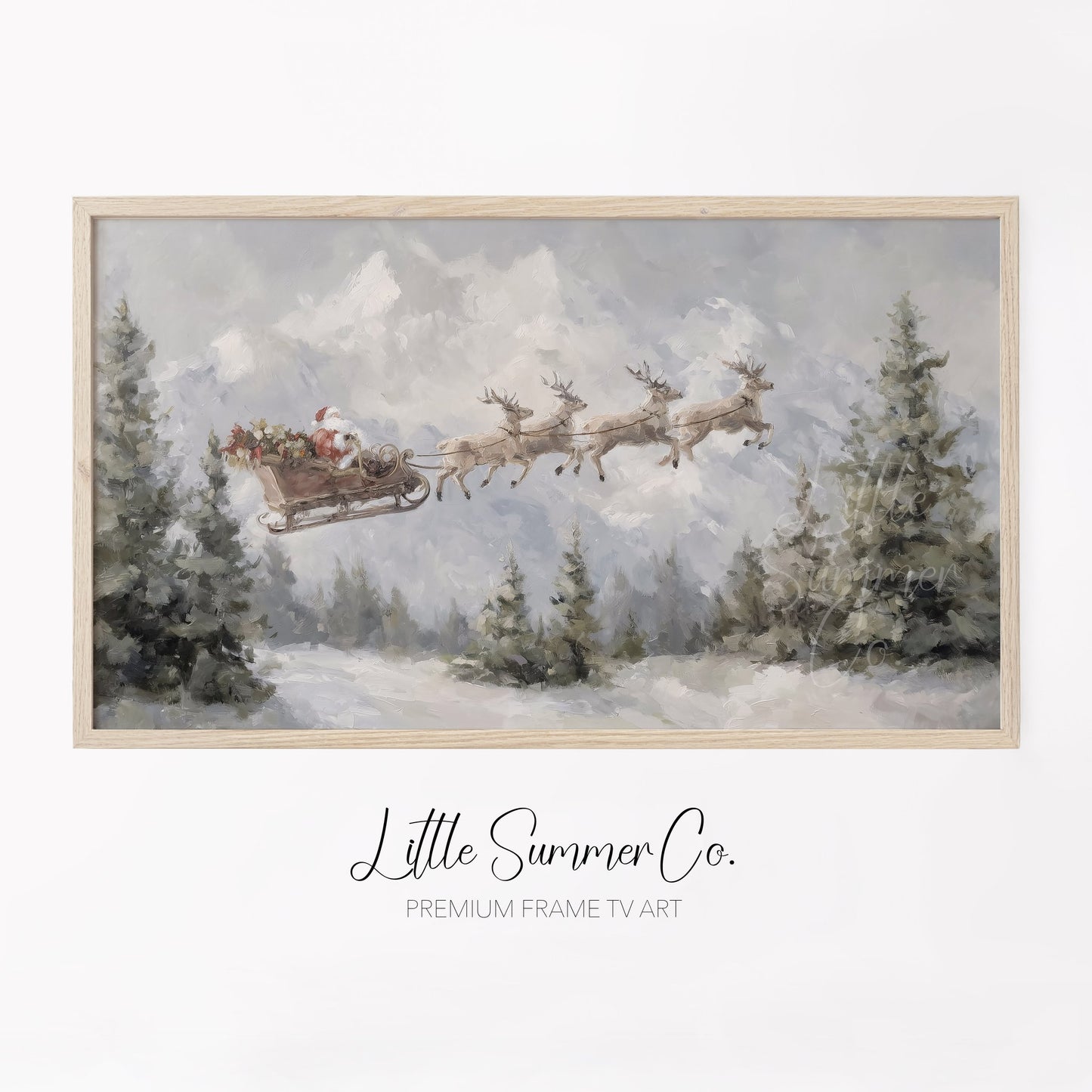Santa Sleigh in Forest Frame TV Art displayed on a TV