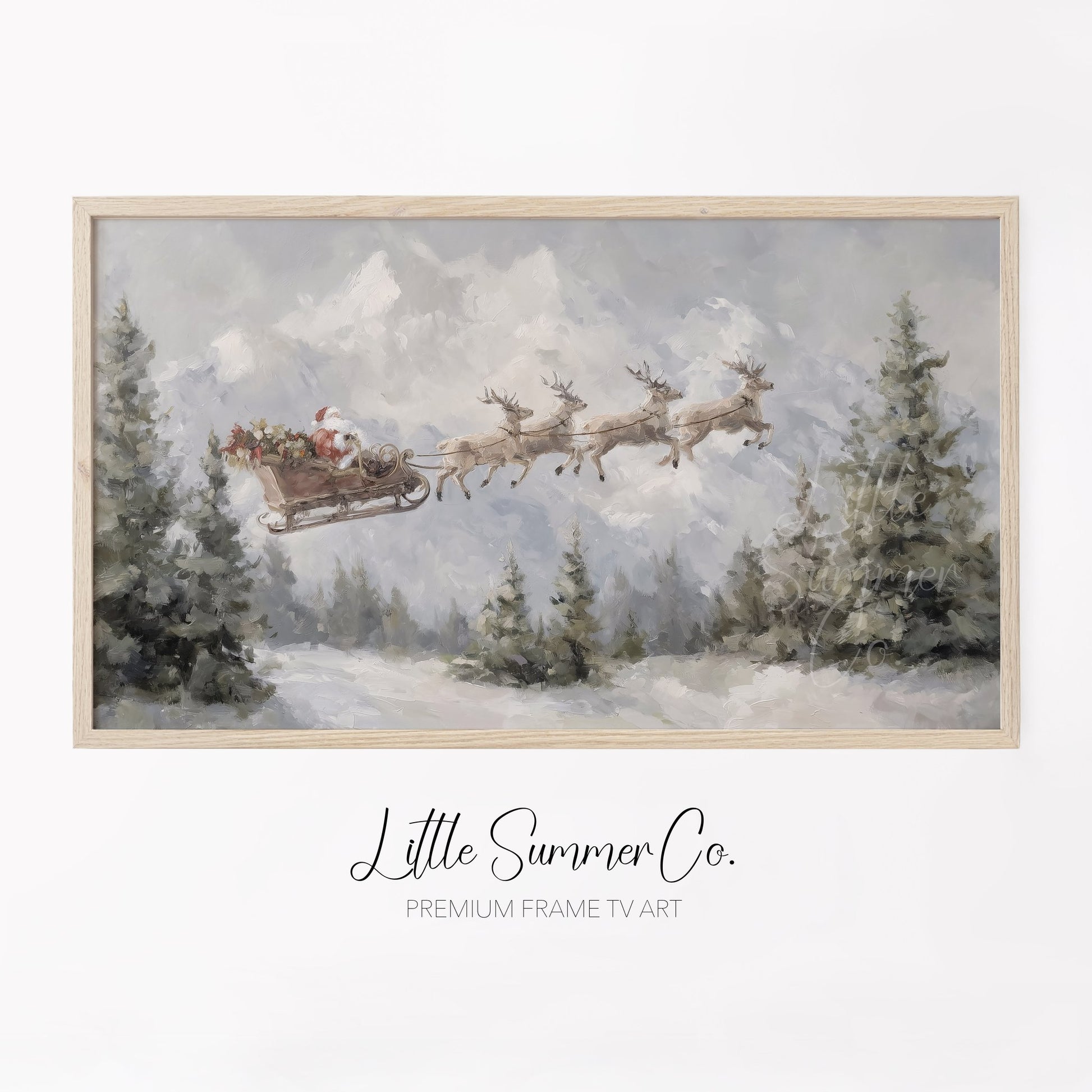 Santa Sleigh in Forest Frame TV Art displayed on a TV