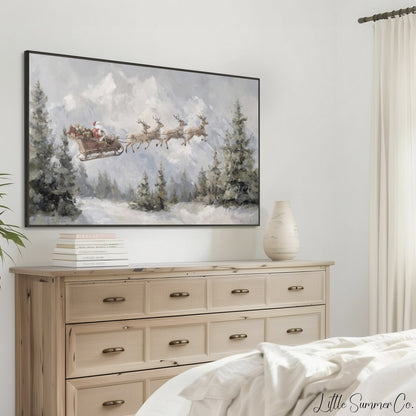 Santa Sleigh in Forest Frame TV Art displayed on a TV
