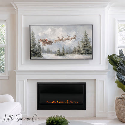 Santa Sleigh in Forest Frame TV Art displayed on a TV