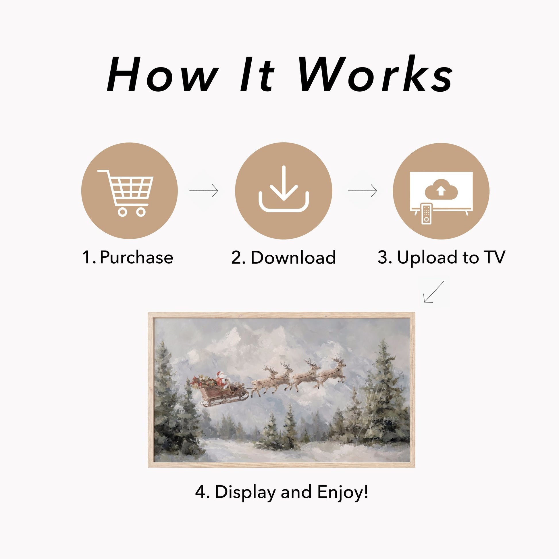 Santa Sleigh in Forest Frame TV Art displayed on a TV