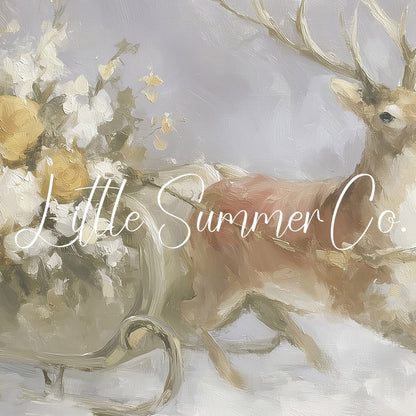 Reindeer Pulling Sleigh Frame TV Art displayed on a TV