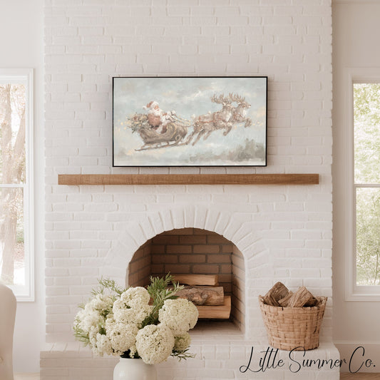 Santa Sleigh with Reindeer Frame TV Art displayed on a TV