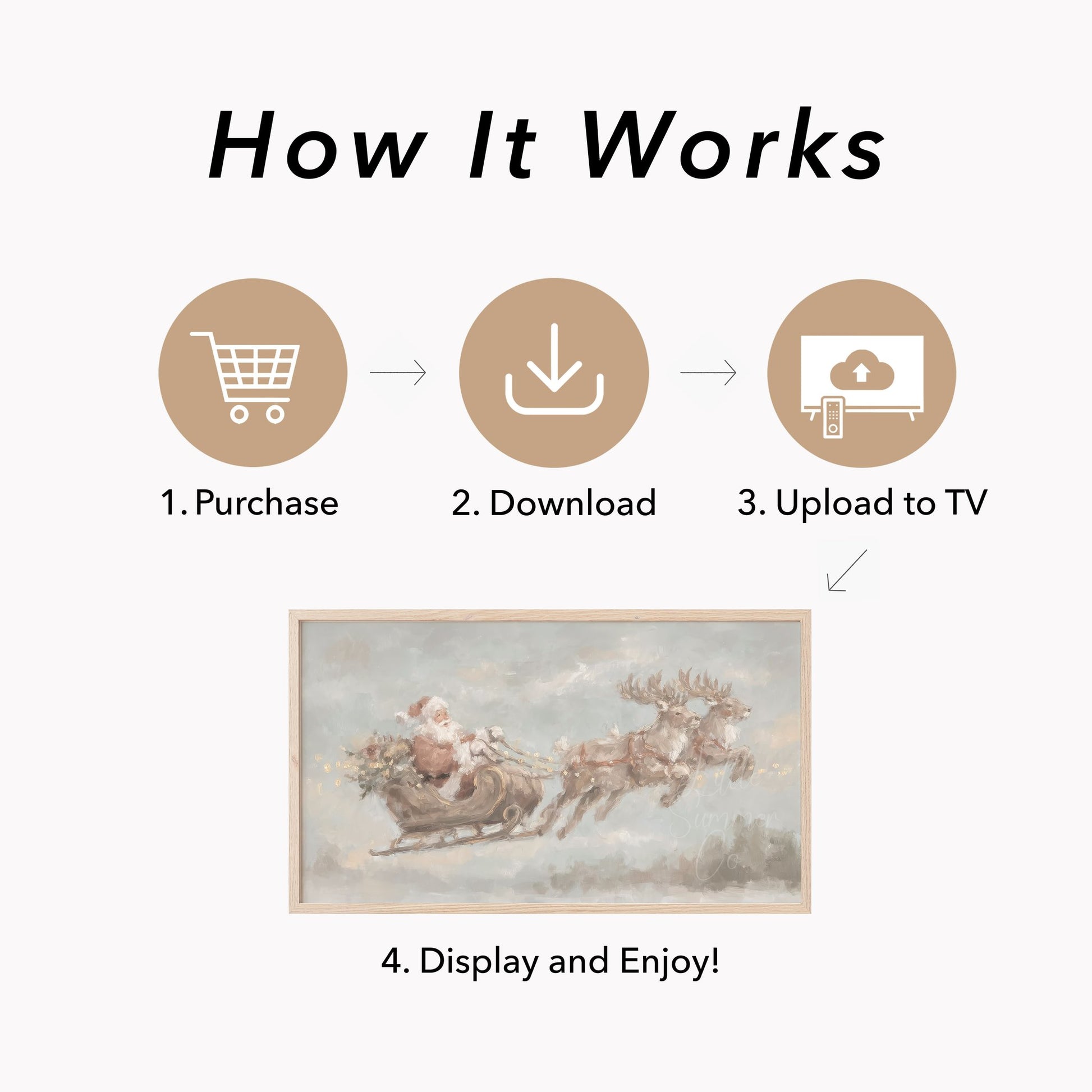 Santa Sleigh with Reindeer Frame TV Art displayed on a TV