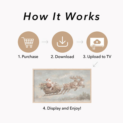 Santa Sleigh with Reindeer Frame TV Art displayed on a TV