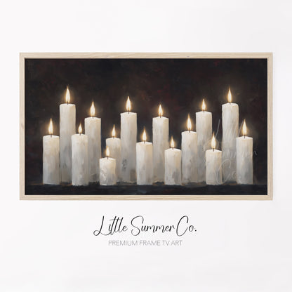 White Candle Group Frame TV Art displayed on a TV